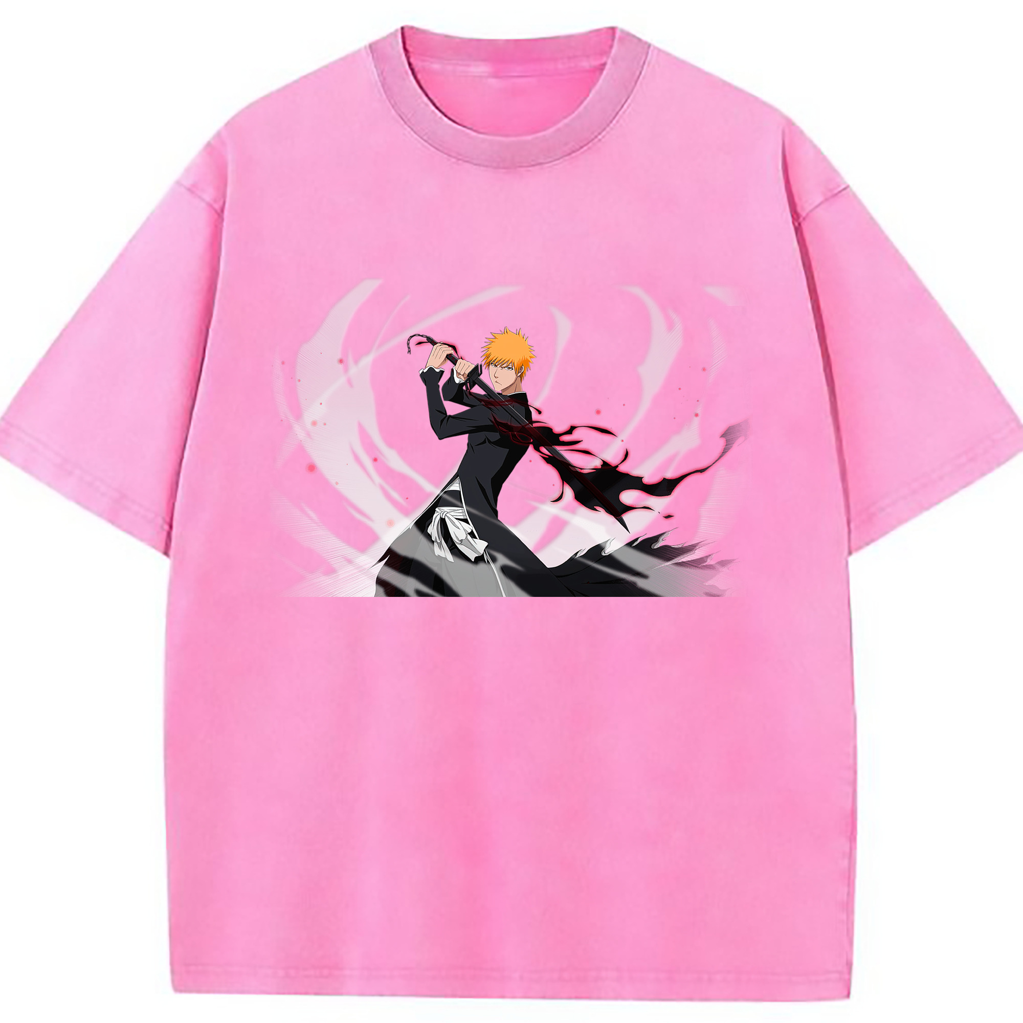 （画像用） ブリーチ 黒崎一護（くろさき いちご）BLEACH Kurosaki Ichigo 綿100% ヴィンテージ風 半袖Tシャツ（フロントプリント）